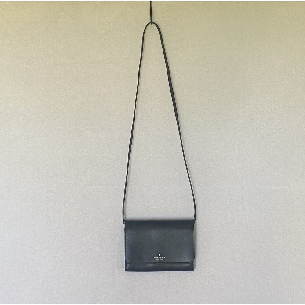 Kate Spade Black Leather Flap Crossbody Bag Small Gold Hardware Purse
